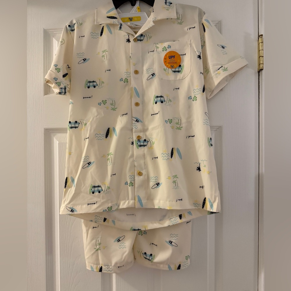 Banana Boat- kids shirt and shorts Set with Surfboard and Palm Design